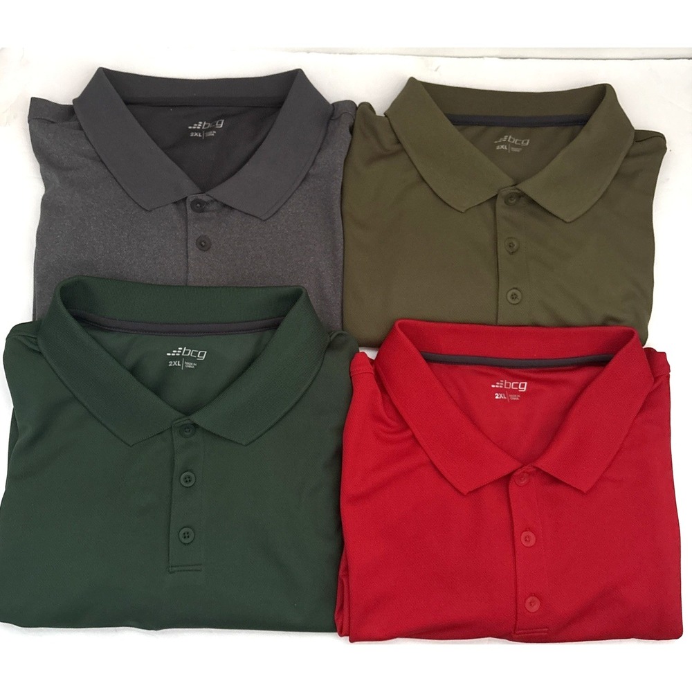 Lot Of 4 BCG Golf Polo Shirts Mens Short Sleeve Active Green Red Blue Sz 2X